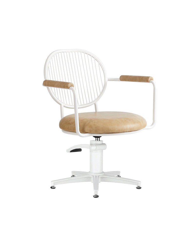 Serena - White and Cognac-colored hairdressing chair - White cross base